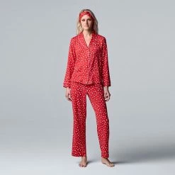 Women's Simply Vera Vera Wang Cozy 3-pc. Long Sleeve Pajama Set & Matching Headband Black Dot -Simply Vera Vera Wang STORE unnamed file 228