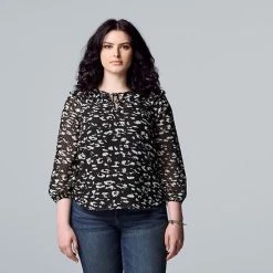 Women's Simply Vera Vera Wang Ruffle Peasant Top Spot Abstract