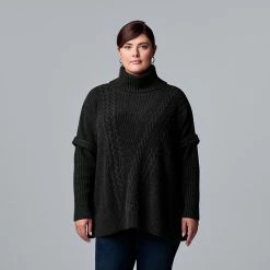 Plus Size Simply Vera Vera Wang Cable Knit Traveling Poncho Vera Black