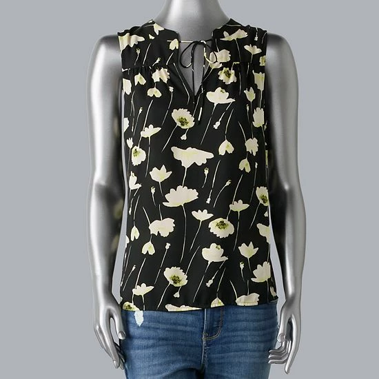 Women's Simply Vera Vera Wang Shirred Sleeveless Blouse Stem Floral A 1 Women's Simply Vera Vera Wang Shirred Sleeveless Blouse Stem Floral A