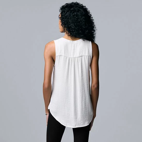 Women's Simply Vera Vera Wang Shirred Sleeveless Blouse Stem Floral A 2 Women's Simply Vera Vera Wang Shirred Sleeveless Blouse Stem Floral A - Image 2