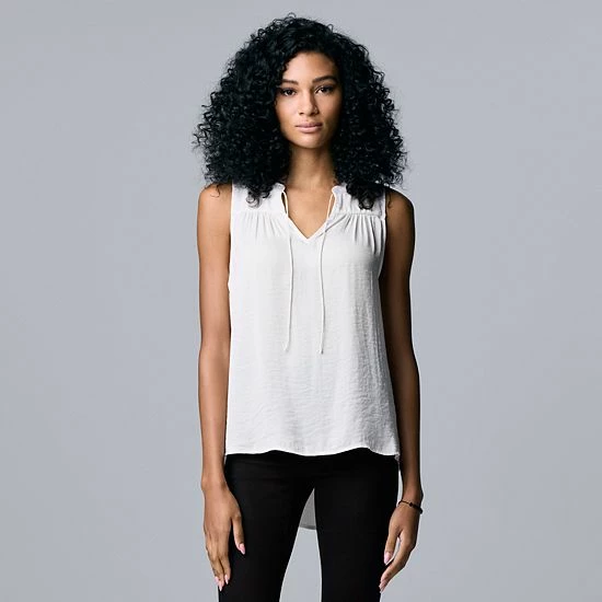 Women's Simply Vera Vera Wang Shirred Sleeveless Blouse Stem Floral A 3 Women's Simply Vera Vera Wang Shirred Sleeveless Blouse Stem Floral A - Image 3