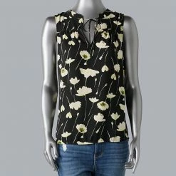 Women's Simply Vera Vera Wang Shirred Sleeveless Blouse Stem Floral A 7 Women's Simply Vera Vera Wang Shirred Sleeveless Blouse Stem Floral A -Simply Vera Vera Wang STORE unnamed file 2366
