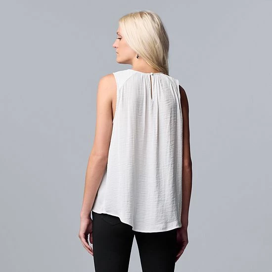 Women's Simply Vera Vera Wang Pintuck Sleeveless Blouse Stem Floral A 2 Women's Simply Vera Vera Wang Pintuck Sleeveless Blouse Stem Floral A - Image 2