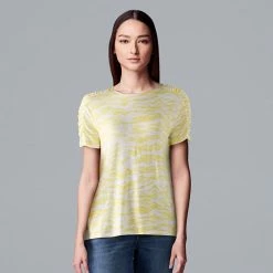 Women's Simply Vera Vera Wang Ruched Sleeve Tee Yellow Texture