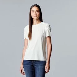Women's Simply Vera Vera Wang Ruched Sleeve Tee Yellow Texture -Simply Vera Vera Wang STORE unnamed file 2395