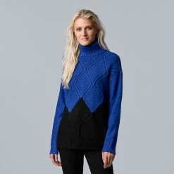 Women's Simply Vera Vera Wang Argyle Colorblock Sweater Marshmallow Taupe -Simply Vera Vera Wang STORE unnamed file 241