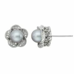 Simply Vera Vera Wang Dyed Freshwater Cultured Pearl & Diamond Accent Sterling Silver Flower Stud Earrings