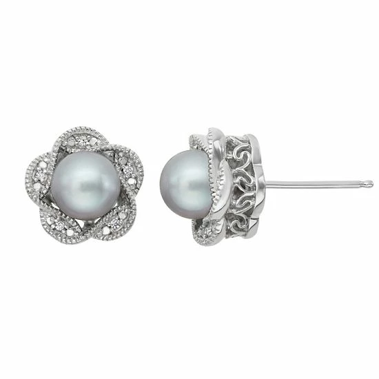 Simply Vera Vera Wang Dyed Freshwater Cultured Pearl & Diamond Accent Sterling Silver Flower Stud Earrings 1 Simply Vera Vera Wang Dyed Freshwater Cultured Pearl & Diamond Accent Sterling Silver Flower Stud Earrings