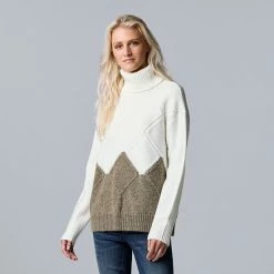 Women's Simply Vera Vera Wang Argyle Colorblock Sweater Marshmallow Taupe -Simply Vera Vera Wang STORE unnamed file 242