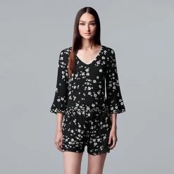 Women's Simply Vera Vera Wang 3/4 Sleeve Pajama Top & Pajama Boxer Shorts Set Lilac Plaid -Simply Vera Vera Wang STORE unnamed file 2420