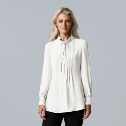 Women's Simply Vera Vera Wang Pintuck High-Neck Blouse Modern White