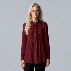 Women's Simply Vera Vera Wang Pintuck High-Neck Blouse Modern White -Simply Vera Vera Wang STORE unnamed file 247