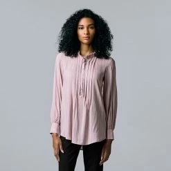 Women's Simply Vera Vera Wang Pintuck High-Neck Blouse Modern White -Simply Vera Vera Wang STORE unnamed file 248