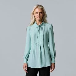 Women's Simply Vera Vera Wang Pintuck High-Neck Blouse Modern White -Simply Vera Vera Wang STORE unnamed file 249