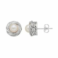 Simply Vera Vera Wang Sterling Silver Freshwater Cultured Pearl & Diamond Accent Swirl Stud Earrings