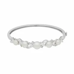 Simply Vera Vera Wang Sterling Silver Freshwater Cultured Pearl & Lab-Created White Sapphire Bangle Bracelet