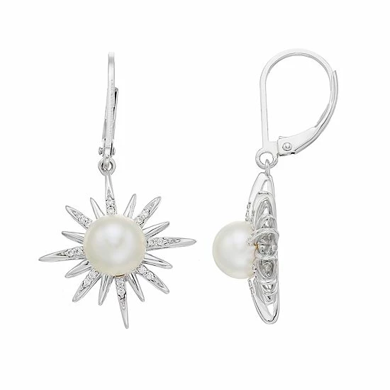 Simply Vera Vera Wang Sterling Silver Freshwater Cultured Pearl & 1/10 Carat T.W. Diamond Starburst Drop Earrings 1 Simply Vera Vera Wang Sterling Silver Freshwater Cultured Pearl & 1/10 Carat T.W. Diamond Starburst Drop Earrings