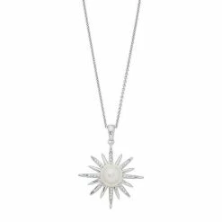 Simply Vera Vera Wang Sterling Silver Freshwater Cultured Pearl & 1/10 Carat T.W. Diamond Starburst Pendant