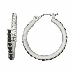 Simply Vera Vera Wang Silver Tone Black & Clear Crystal Hoop Earrings