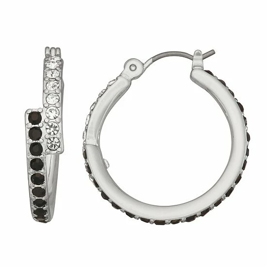 Simply Vera Vera Wang Silver Tone Black & Clear Crystal Hoop Earrings 1 Simply Vera Vera Wang Silver Tone Black & Clear Crystal Hoop Earrings