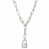 Simply Vera Vera Wang Silver Tone Paperclip Chain Embossed Padlock Y-Necklace