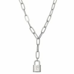 Simply Vera Vera Wang Silver Tone Paperclip Chain Embossed Padlock Y-Necklace