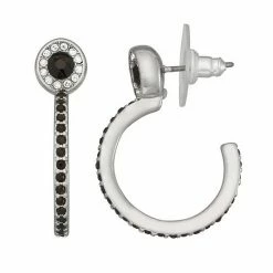 Simply Vera Vera Wang Silver Tone Black & Clear Crystal Halo Hoop Earrings