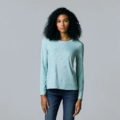 Women's Simply Vera Vera Wang Textured Crewneck Tee Vera Sky Blue -Simply Vera Vera Wang STORE unnamed file 285