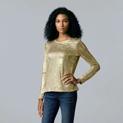 Women's Simply Vera Vera Wang Textured Crewneck Tee Vera Sky Blue -Simply Vera Vera Wang STORE unnamed file 289