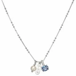 Simply Vera Vera Wang Silver Tone Simulated Pearl, Crystal, & Embossed Tag Charm Necklace