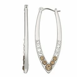 Simply Vera Vera Wang Silver Tone Tan & Clear Crystal Elongated Hoop Earrings