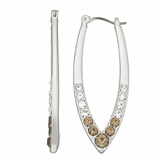 Simply Vera Vera Wang Silver Tone Tan & Clear Crystal Elongated Hoop Earrings 1 Simply Vera Vera Wang Silver Tone Tan & Clear Crystal Elongated Hoop Earrings