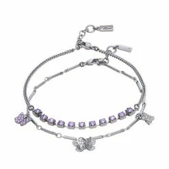 Simply Vera Vera Wang Light Hematite Tone Purple Crystal Butterfly Anklet Set Of 2