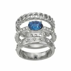 Simply Vera Vera Wang Silver Tone Blue Simulated Crystal & White Crystal Ring Set