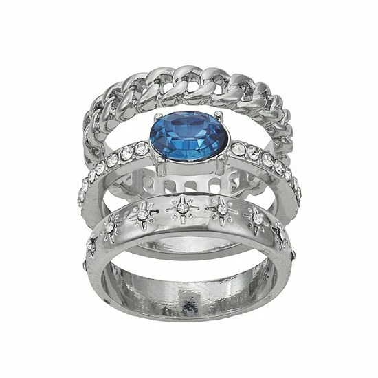Simply Vera Vera Wang Silver Tone Blue Simulated Crystal & White Crystal Ring Set 1 Simply Vera Vera Wang Silver Tone Blue Simulated Crystal & White Crystal Ring Set