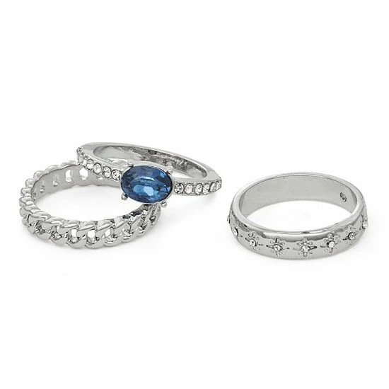 Simply Vera Vera Wang Silver Tone Blue Simulated Crystal & White Crystal Ring Set 2 Simply Vera Vera Wang Silver Tone Blue Simulated Crystal & White Crystal Ring Set - Image 2