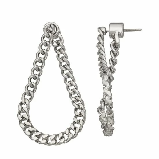 Simply Vera Vera Wang Silver Tone Curb Chain Front-To-Back Loop Drop Earrings 1 Simply Vera Vera Wang Silver Tone Curb Chain Front-To-Back Loop Drop Earrings