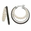 Simply Vera Vera Wang Silver Tone Simulated Pearl & Leather Layered Hoop Earrings