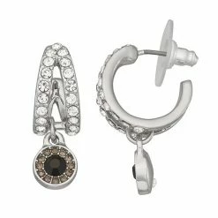 Simply Vera Vera Wang Silver Tone Black & Gray Crystal Hoop Halo Drop Earrings