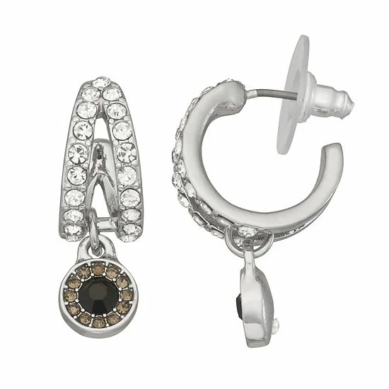 Simply Vera Vera Wang Silver Tone Black & Gray Crystal Hoop Halo Drop Earrings 1 Simply Vera Vera Wang Silver Tone Black & Gray Crystal Hoop Halo Drop Earrings