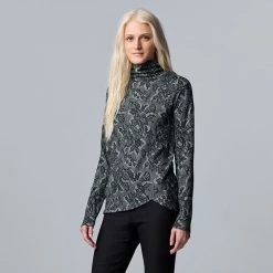 Petite Simply Vera Vera Wang Cozy Asymmetrical-Hem Turtleneck Graphic Lace