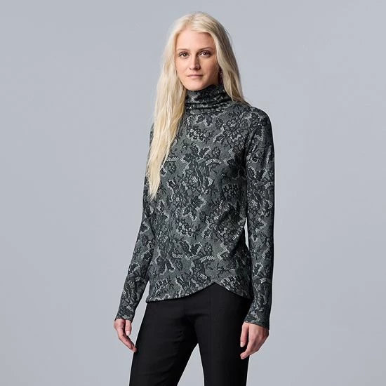 Petite Simply Vera Vera Wang Cozy Asymmetrical-Hem Turtleneck Graphic Lace 2 Petite Simply Vera Vera Wang Cozy Asymmetrical-Hem Turtleneck Graphic Lace - Image 2