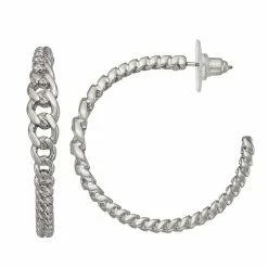 Simply Vera Vera Wang Silver Tone Graduated Chain C-Hoop Earrings