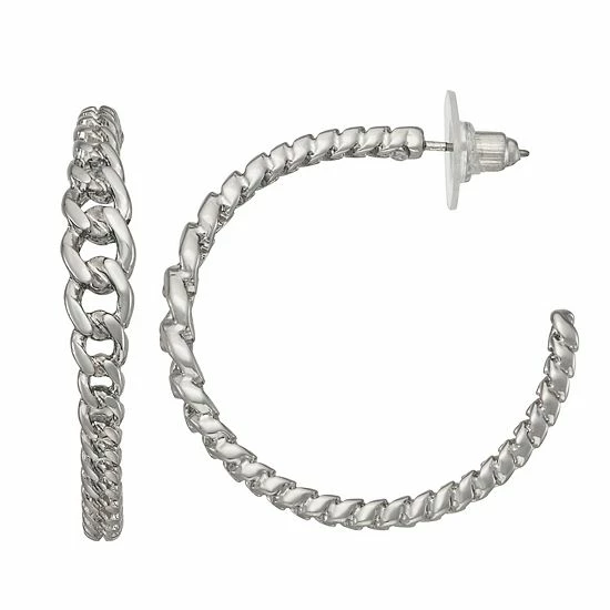 Simply Vera Vera Wang Silver Tone Graduated Chain C-Hoop Earrings 1 Simply Vera Vera Wang Silver Tone Graduated Chain C-Hoop Earrings