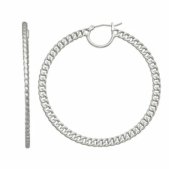 Simply Vera Vera Wang Silver Tone Curb Chain Hoop Earrings 1 Simply Vera Vera Wang Silver Tone Curb Chain Hoop Earrings