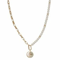Simply Vera Vera Wang Simply Vera Vera Gold Tone Simulated Pearl Chain Celestial Pendant Necklace
