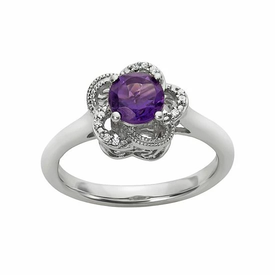 Simply Vera Vera Wang Amethyst & Diamond Accent Sterling Silver Flower Ring 1 Simply Vera Vera Wang Amethyst & Diamond Accent Sterling Silver Flower Ring