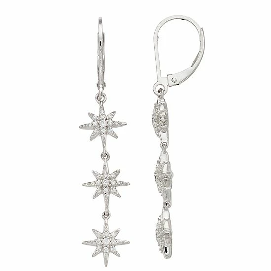 Simply Vera Vera Wang Sterling Silver 1/4 Carat T.W. Diamond 3-Star Leverback Earrings 1 Simply Vera Vera Wang Sterling Silver 1/4 Carat T.W. Diamond 3-Star Leverback Earrings