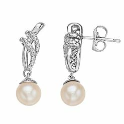 Simply Vera Vera Wang Sterling Silver 1/10 Carat T.W. Diamond & Freshwater Cultured Pearl Drop Earrings